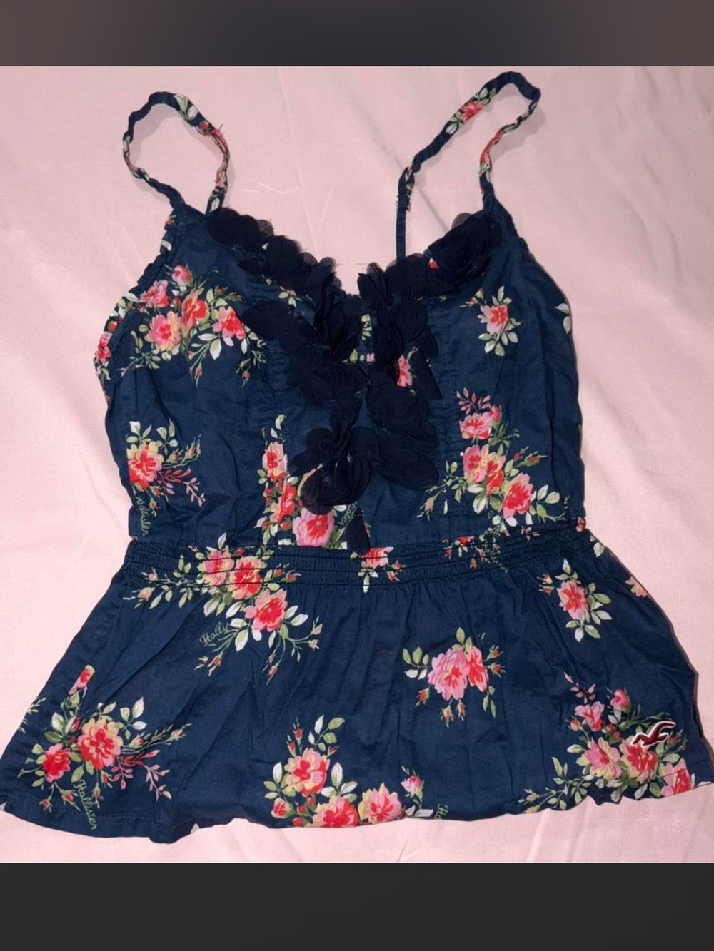 Hollister Navy floral peplum top